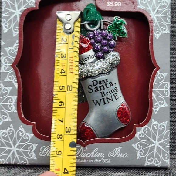 Gloria Duchin Inc "Dear Santa Bring Wine" Wine In Stocking Ornament 3" NEW - Picture 2 of 3